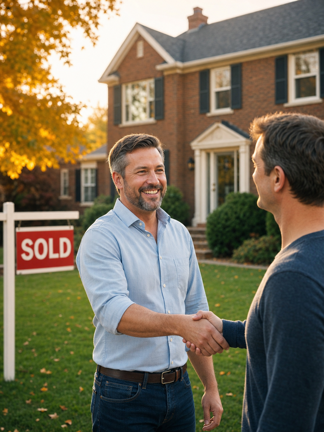 Daniel Anger shaking hands with a satisfied homeowner in Detroit